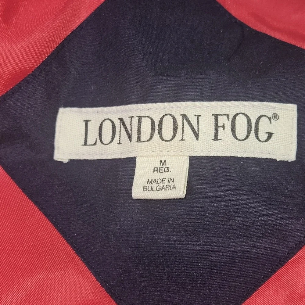 London Fog Hooded Parka Jacket Medium Red Full Zip Button Front Outdoor
